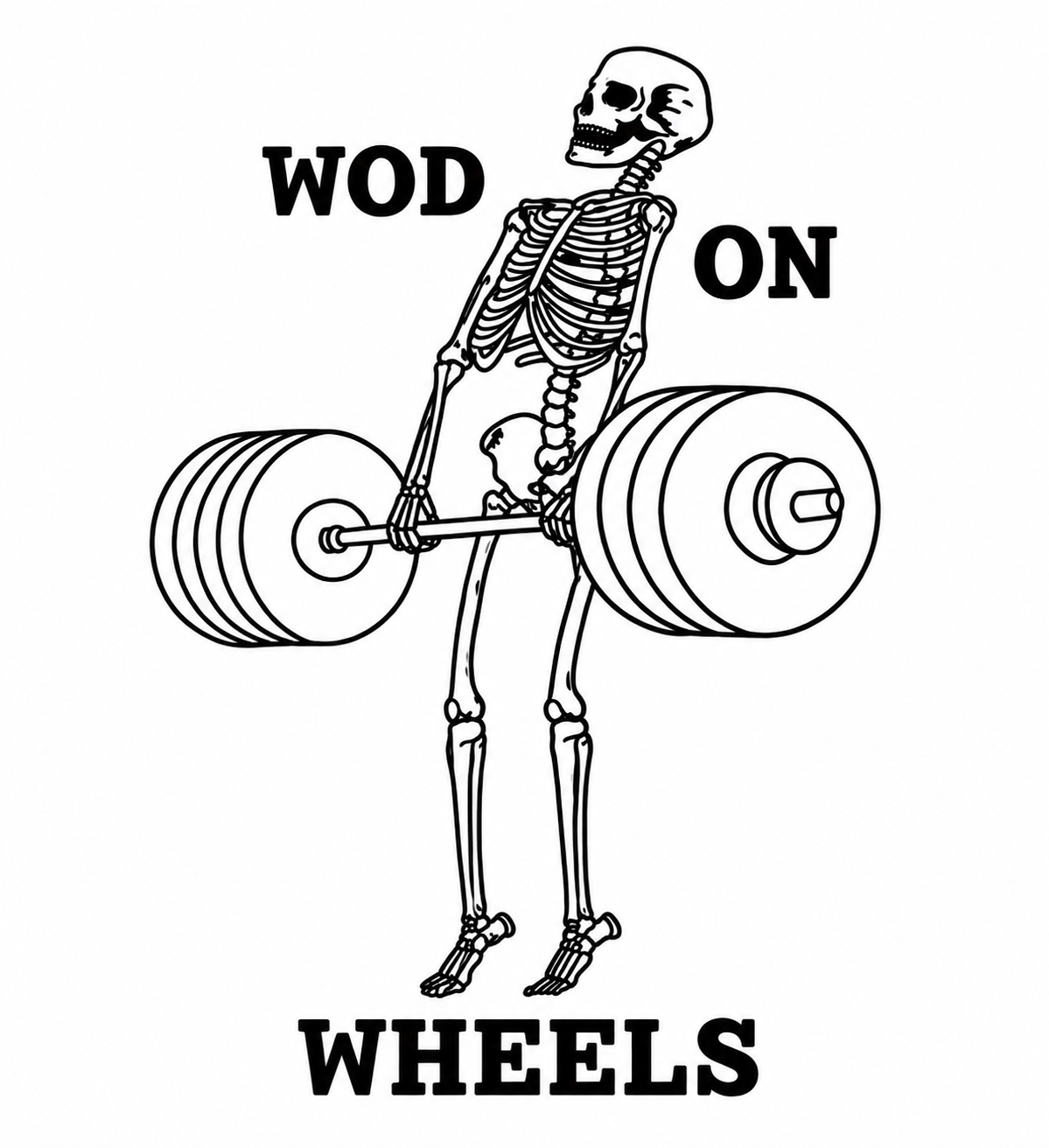 WOD on Wheels — skeleton lifting a barbell
